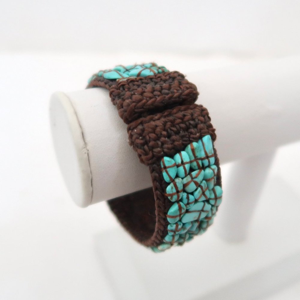 Turquoise bead crochet cuff bracelet